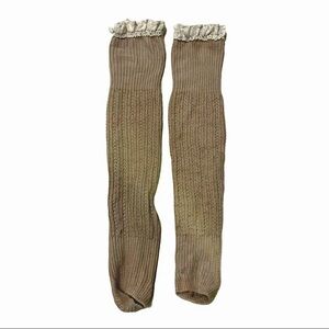 Tan Knit Over-Boot Knee High Ruffle Trimmed Foot Warmers